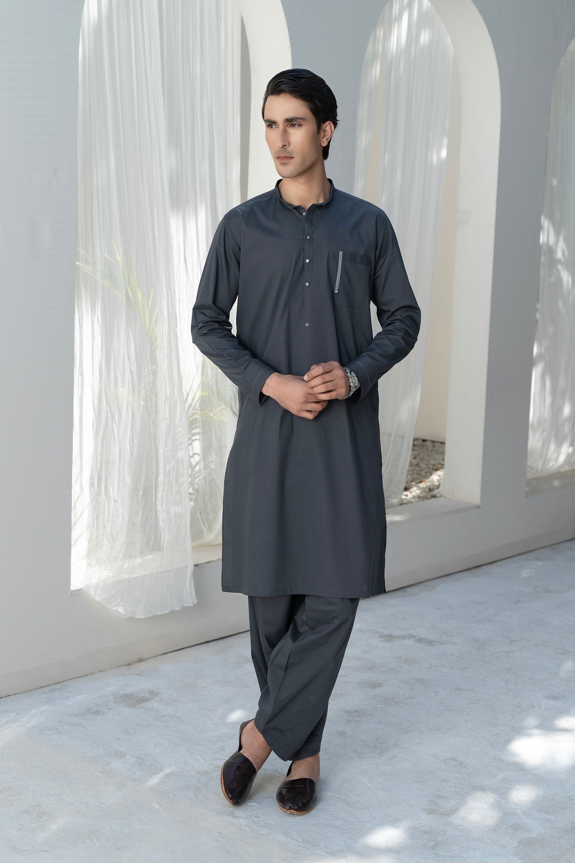 Dark Gray Shalwar Kameez – Equator Stores