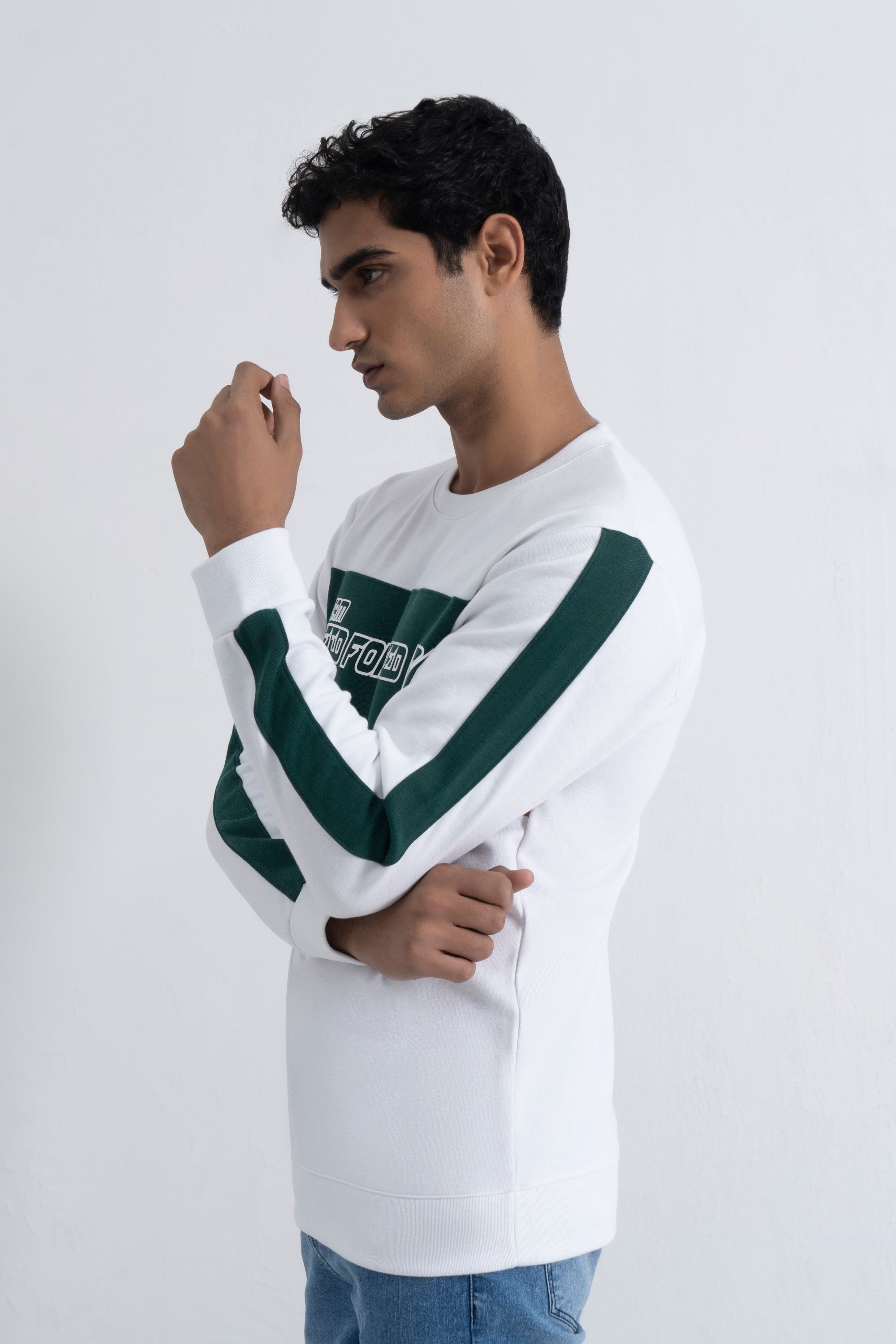White/Green Interlock Sweatshirt