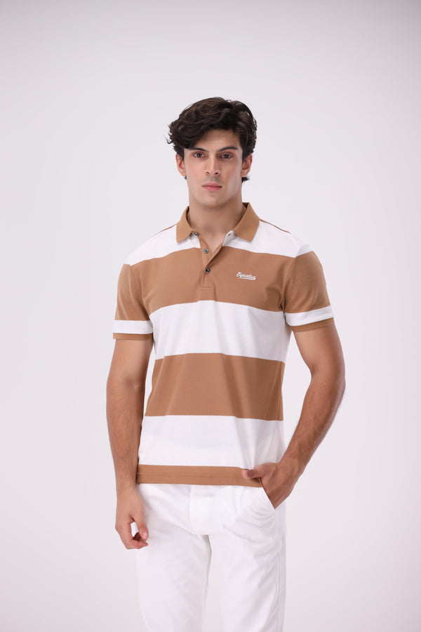 White & Camel Brown Polo Shirt