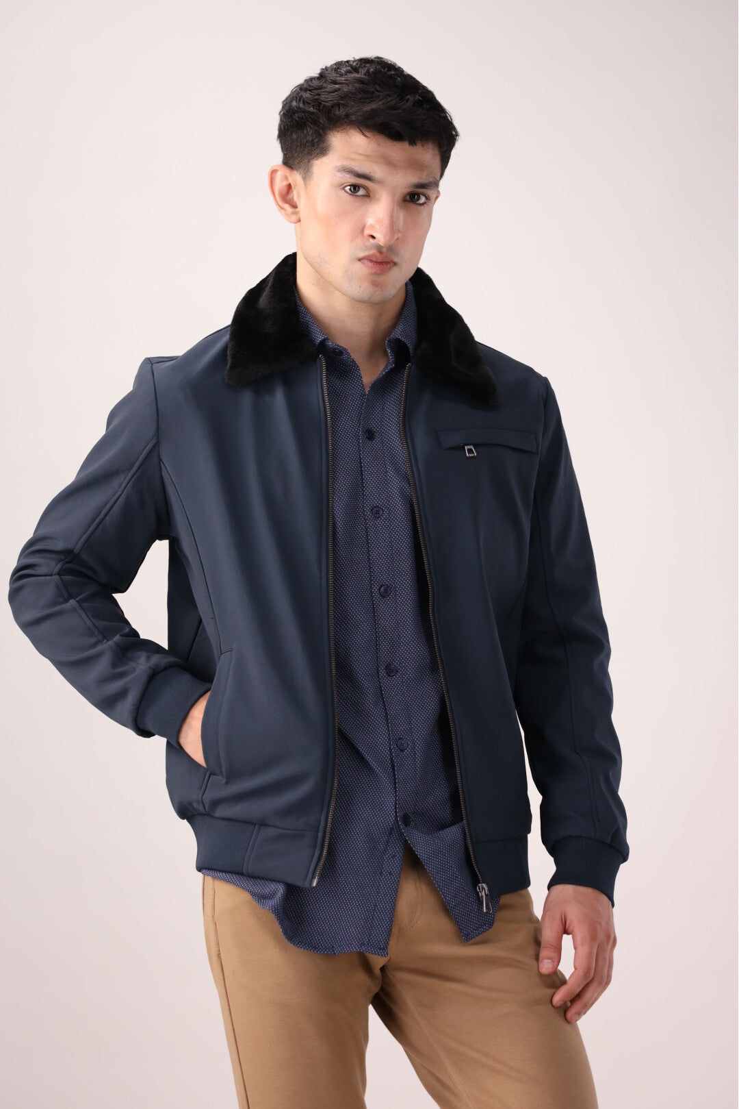 Navy Blue Full-Sleeve Jacket