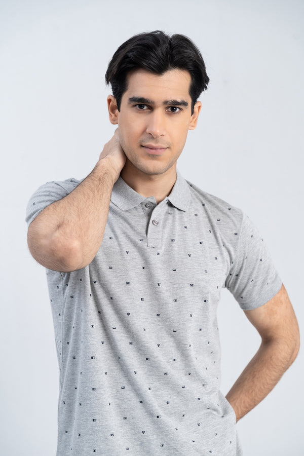 Grey Cotton Collared T-Shirt