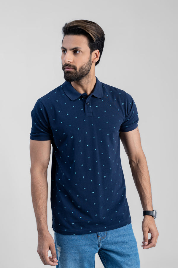 Navy Cotton Collared T-Shirt