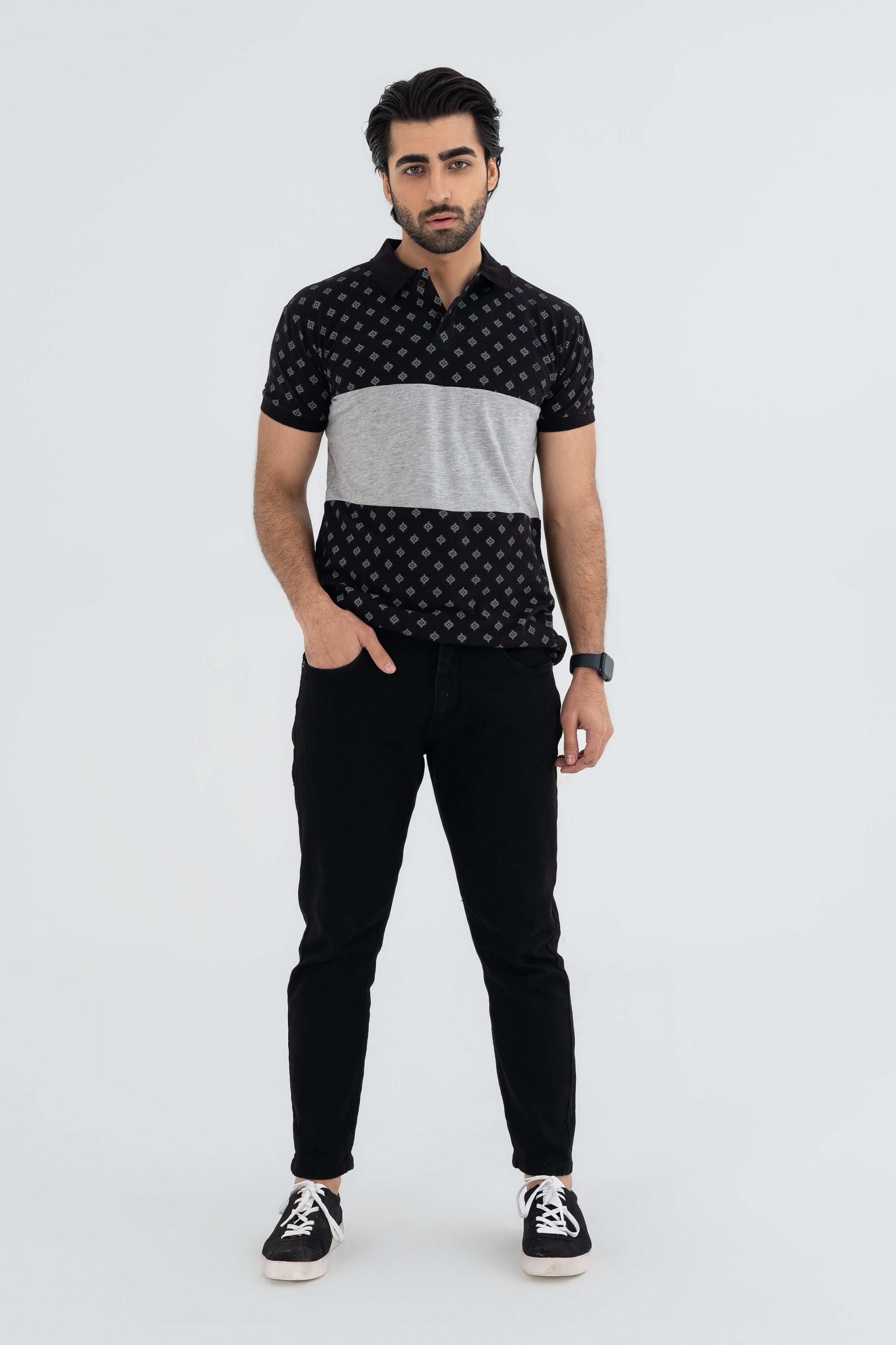 Black Cotton Pique T-Shirt