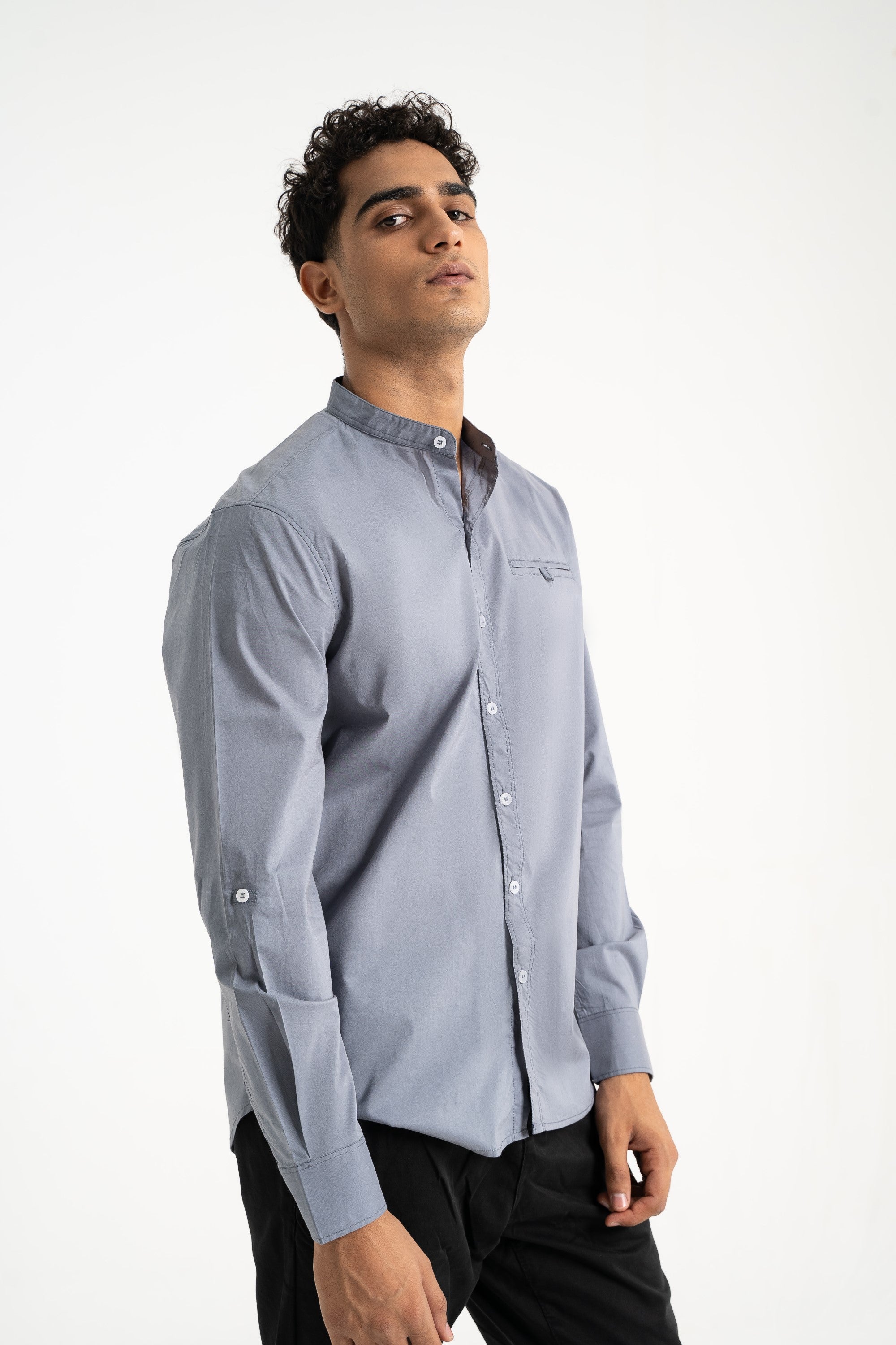 Grey Cotton Casual Shirt