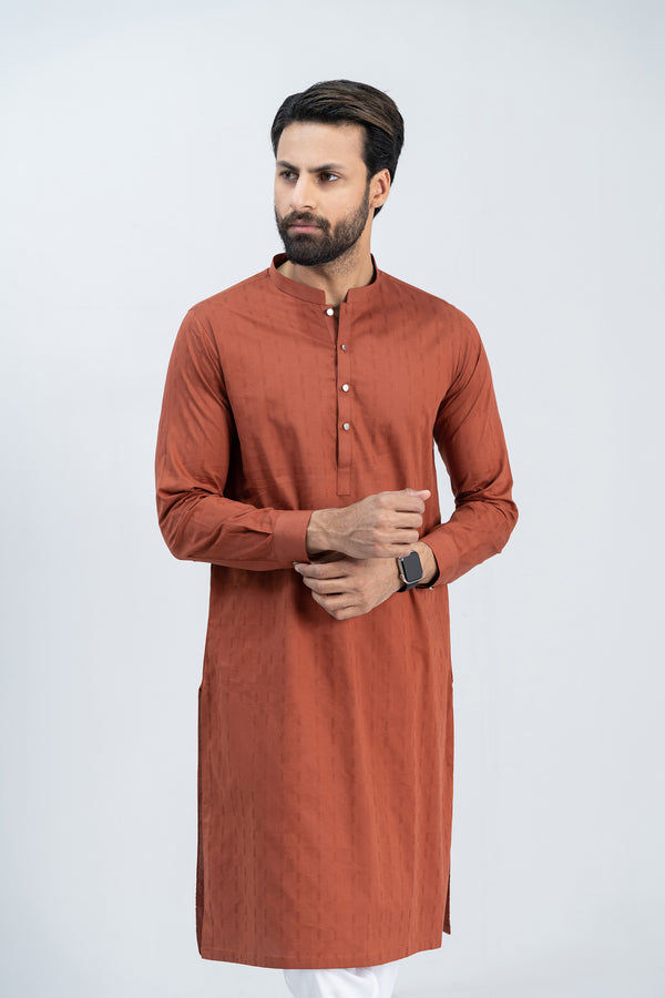 Rust Cotton Dobby Kurta