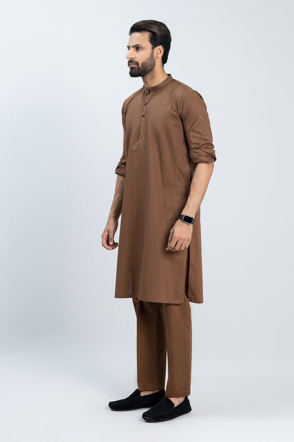 Gents Brown Dobby Cotton Kurta Trouser