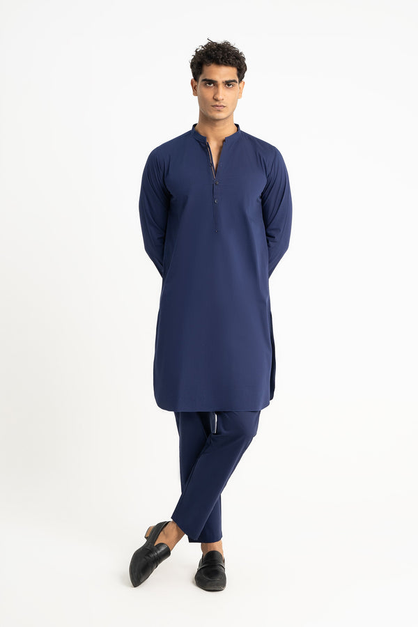 Navy Cotton Dobby Kurta Trouser