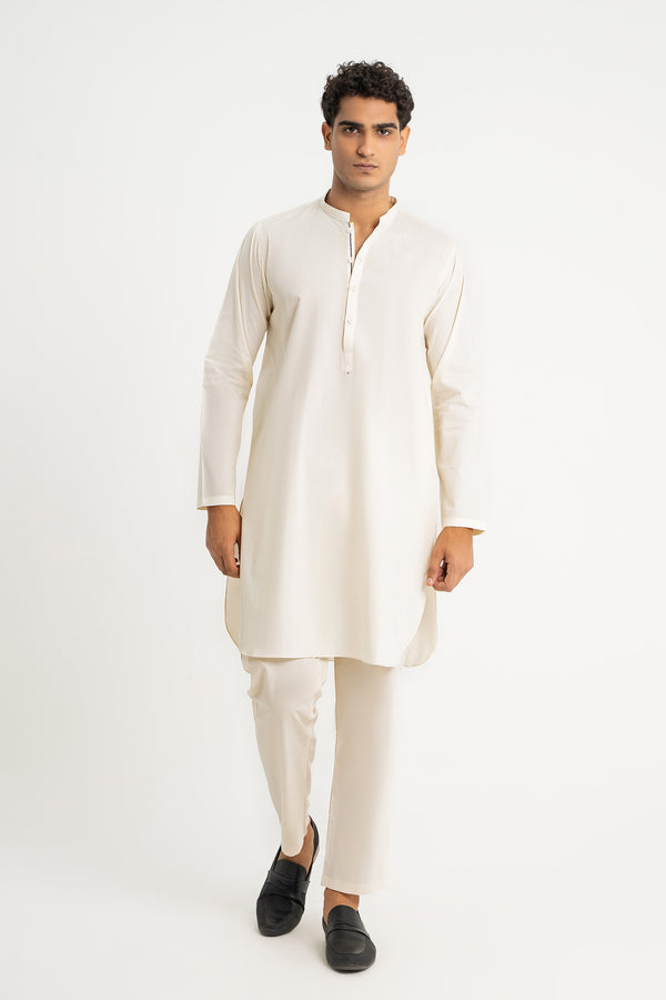 Off-White Cotton Dobby Kurta Trouser