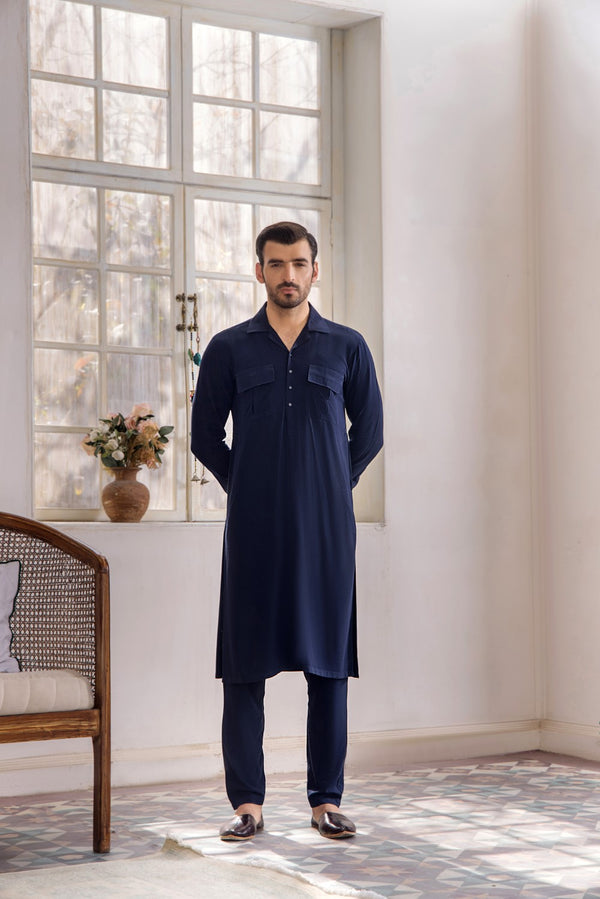 Navy Mens Kurta Trouser