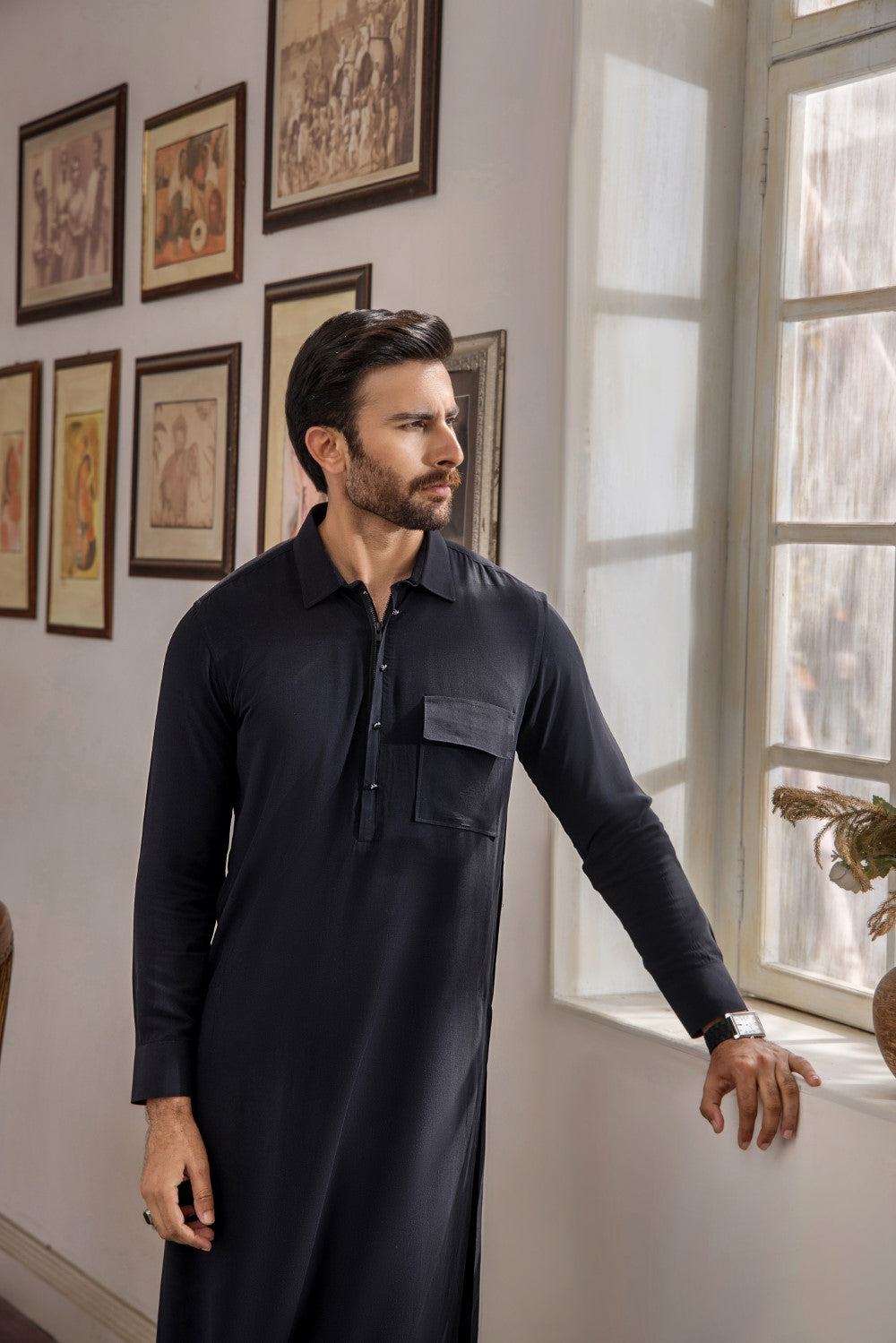 Black Mens Kurta Trouser