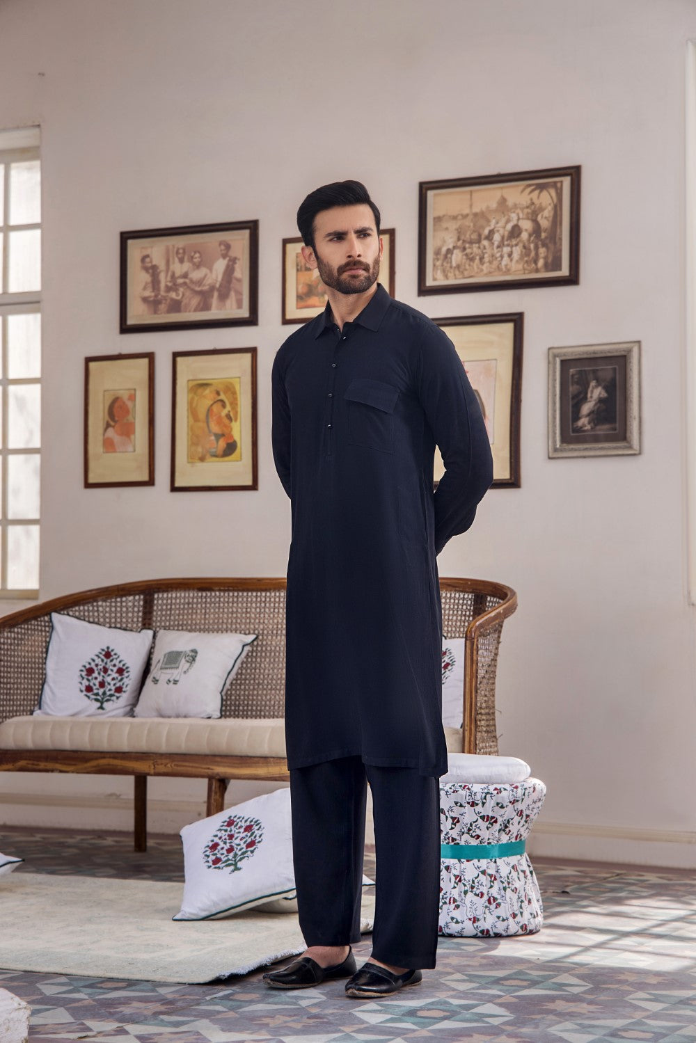 Black Mens Kurta Trouser