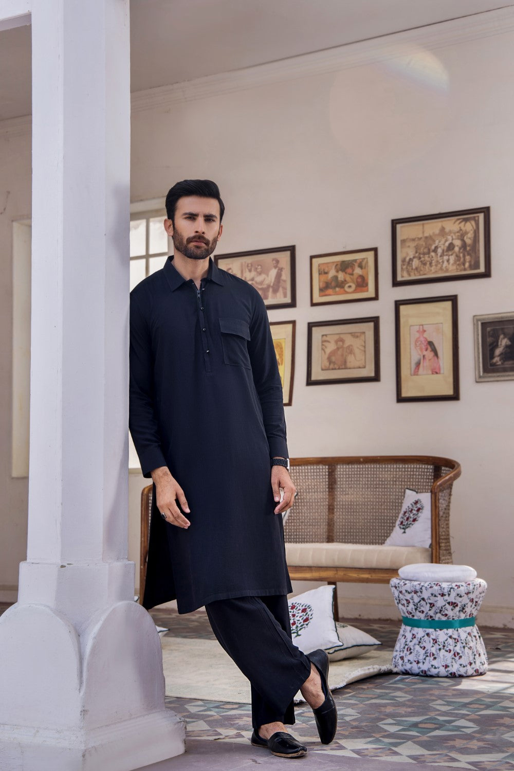 Black Mens Kurta Trouser