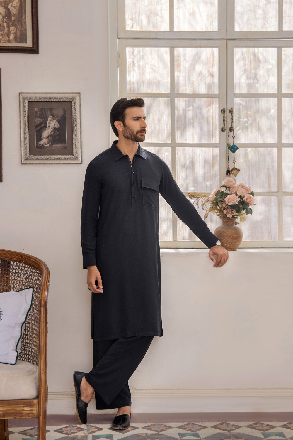 Black Mens Kurta Trouser