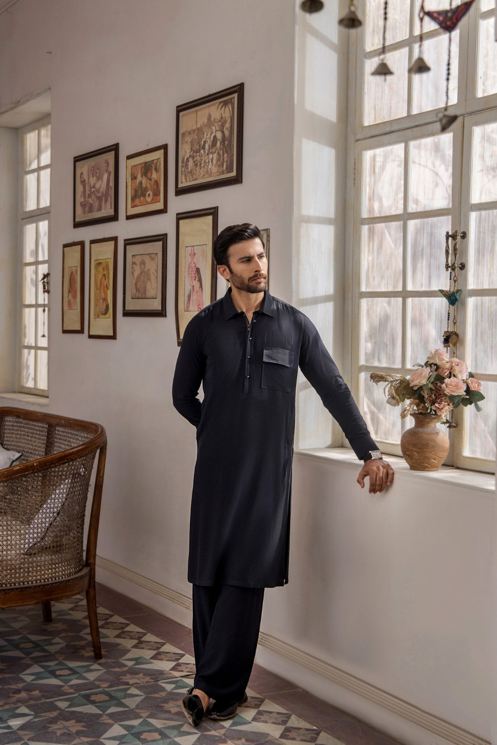 Black Mens Kurta Trouser