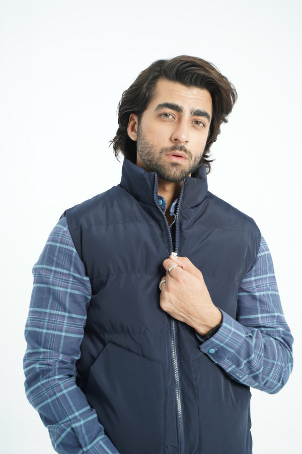 Navy Quilted Bomber Jacket