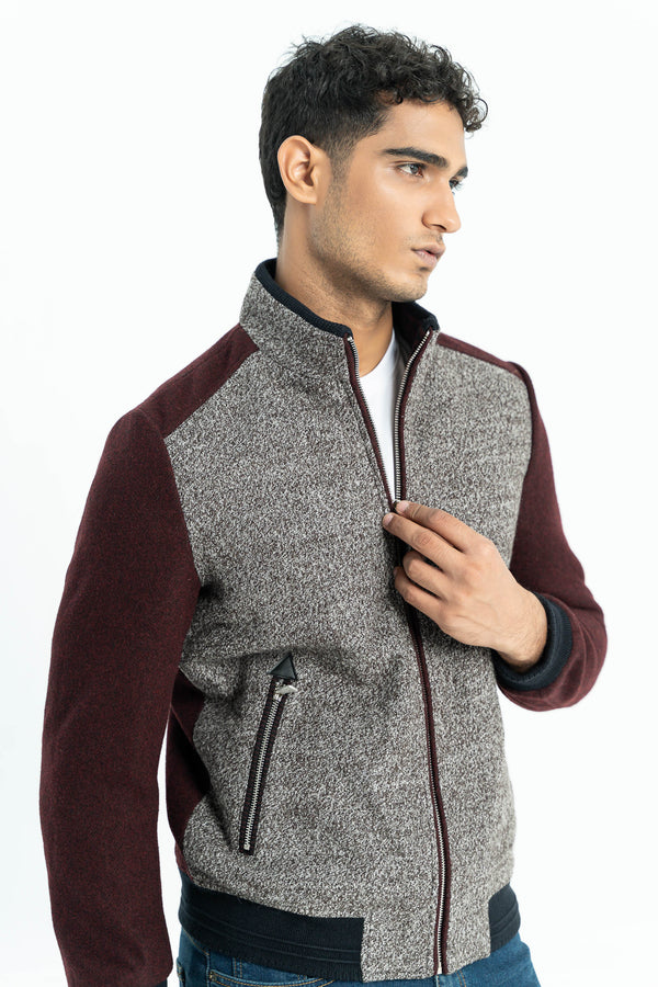 Grey with Maroon Sleeves Jacket