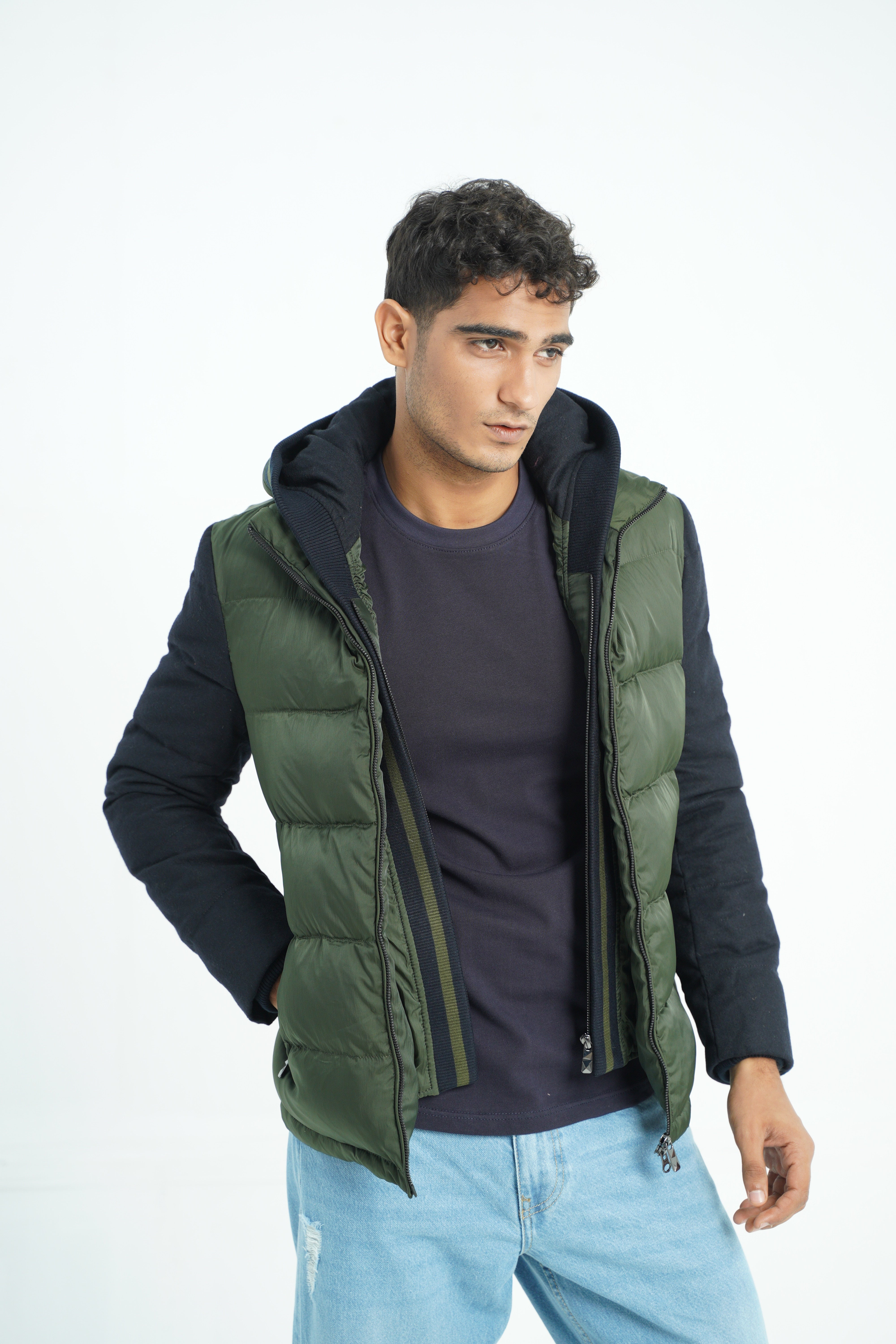 Green Quilted Bomber Jacket