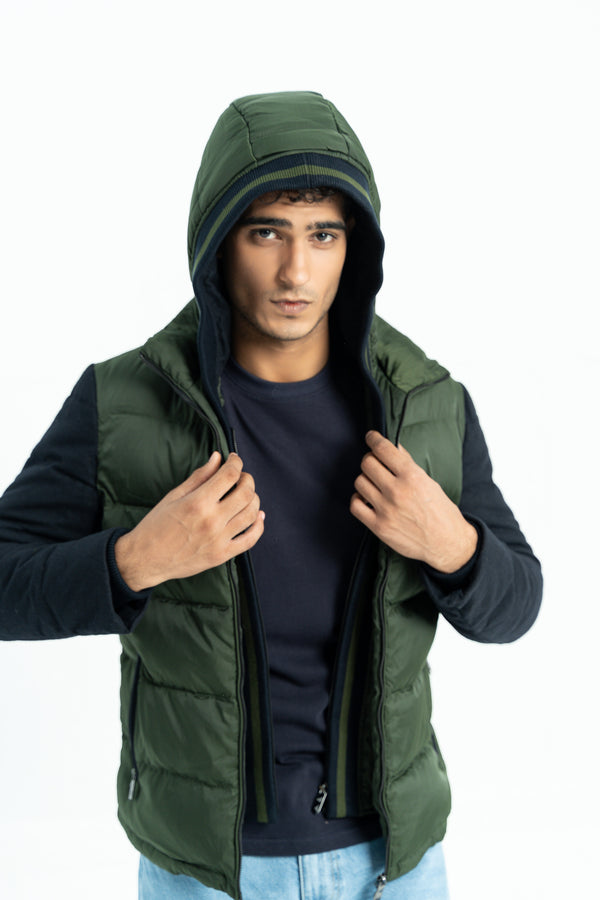 Green Quilted Bomber Jacket