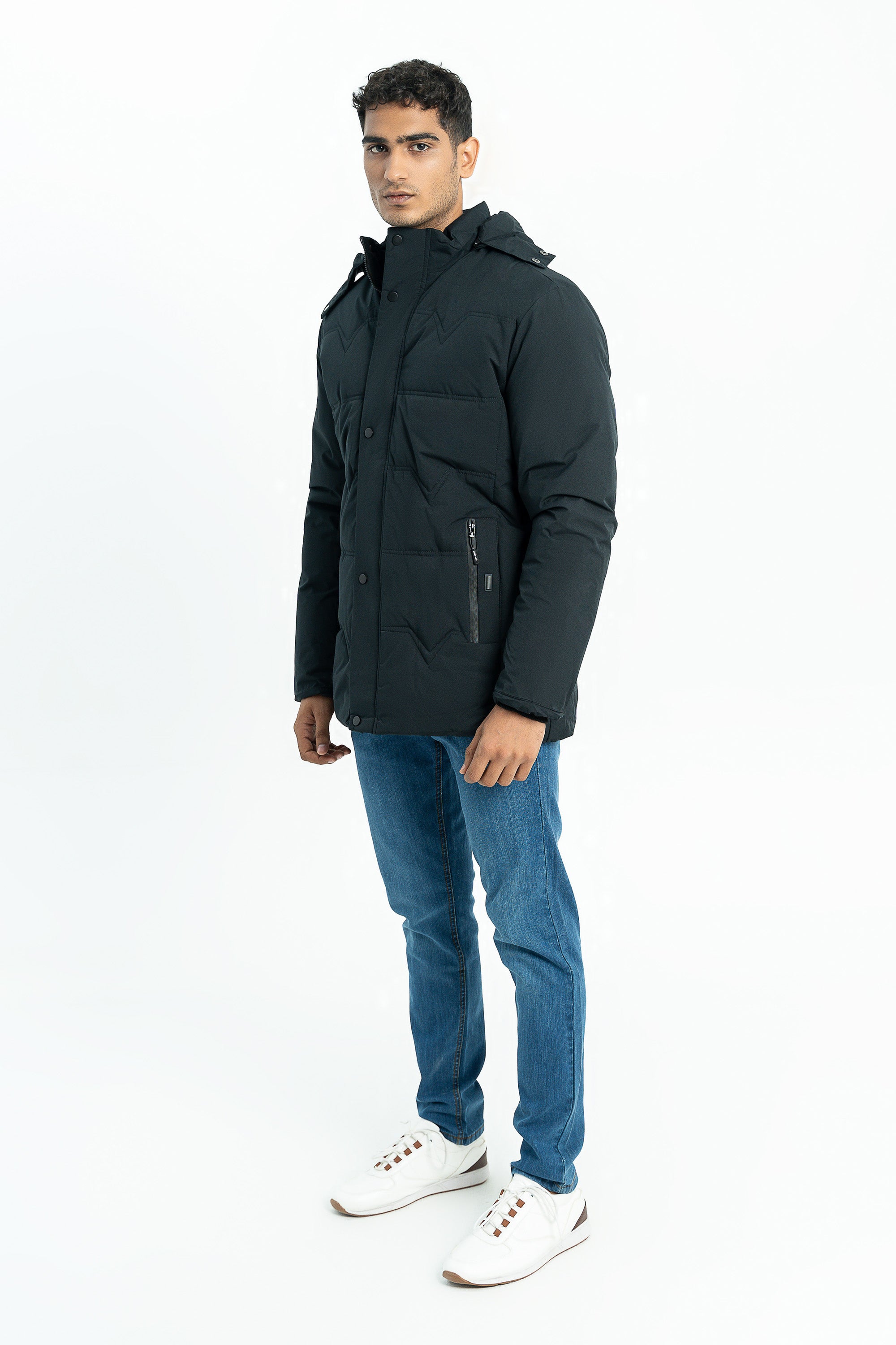 Blue Quilted Long Jacket