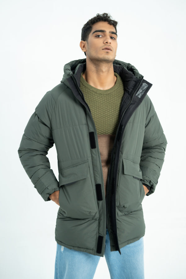 Green Puffy Bomber Jacket