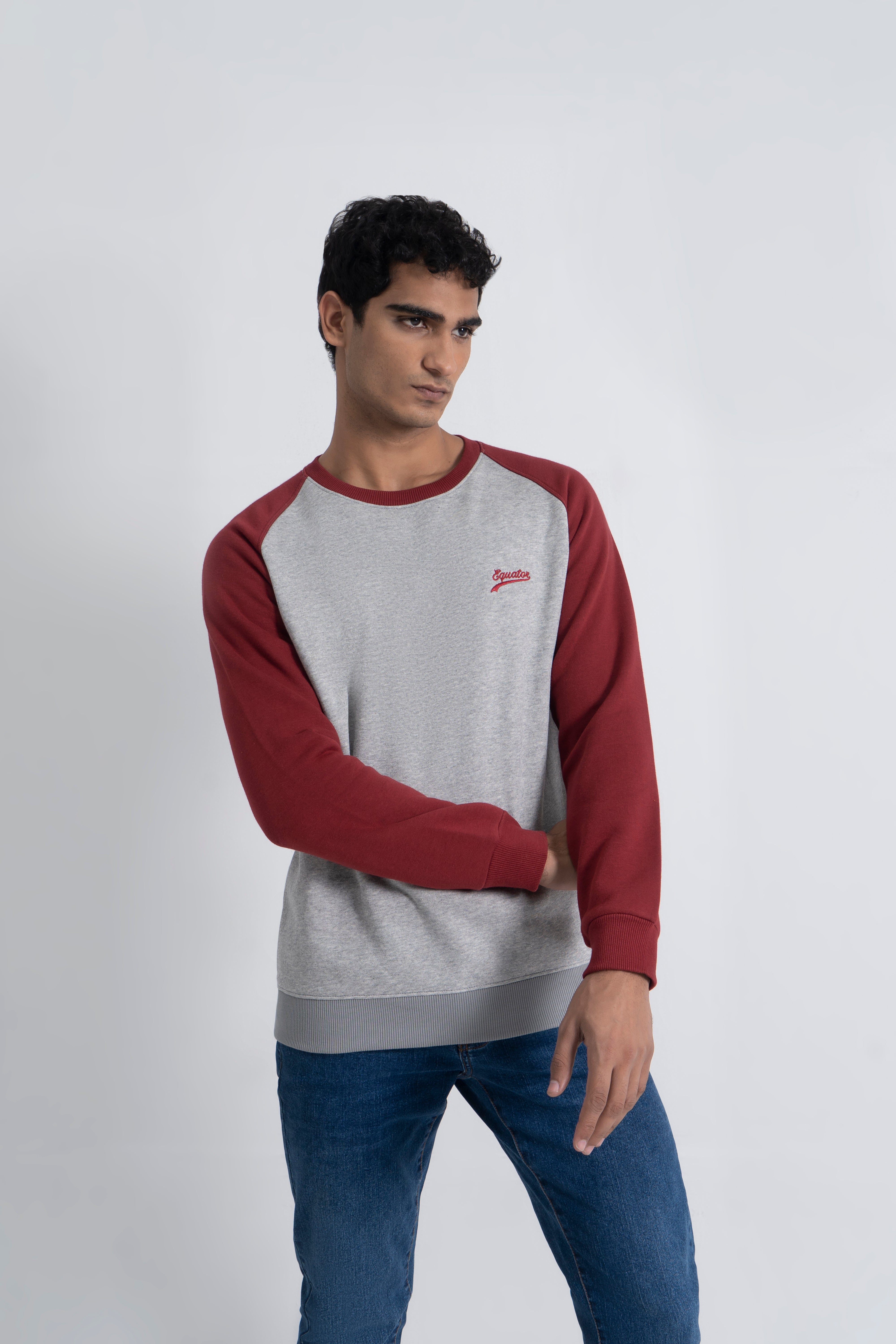 Grey & Maroon Basic Sweatshirt