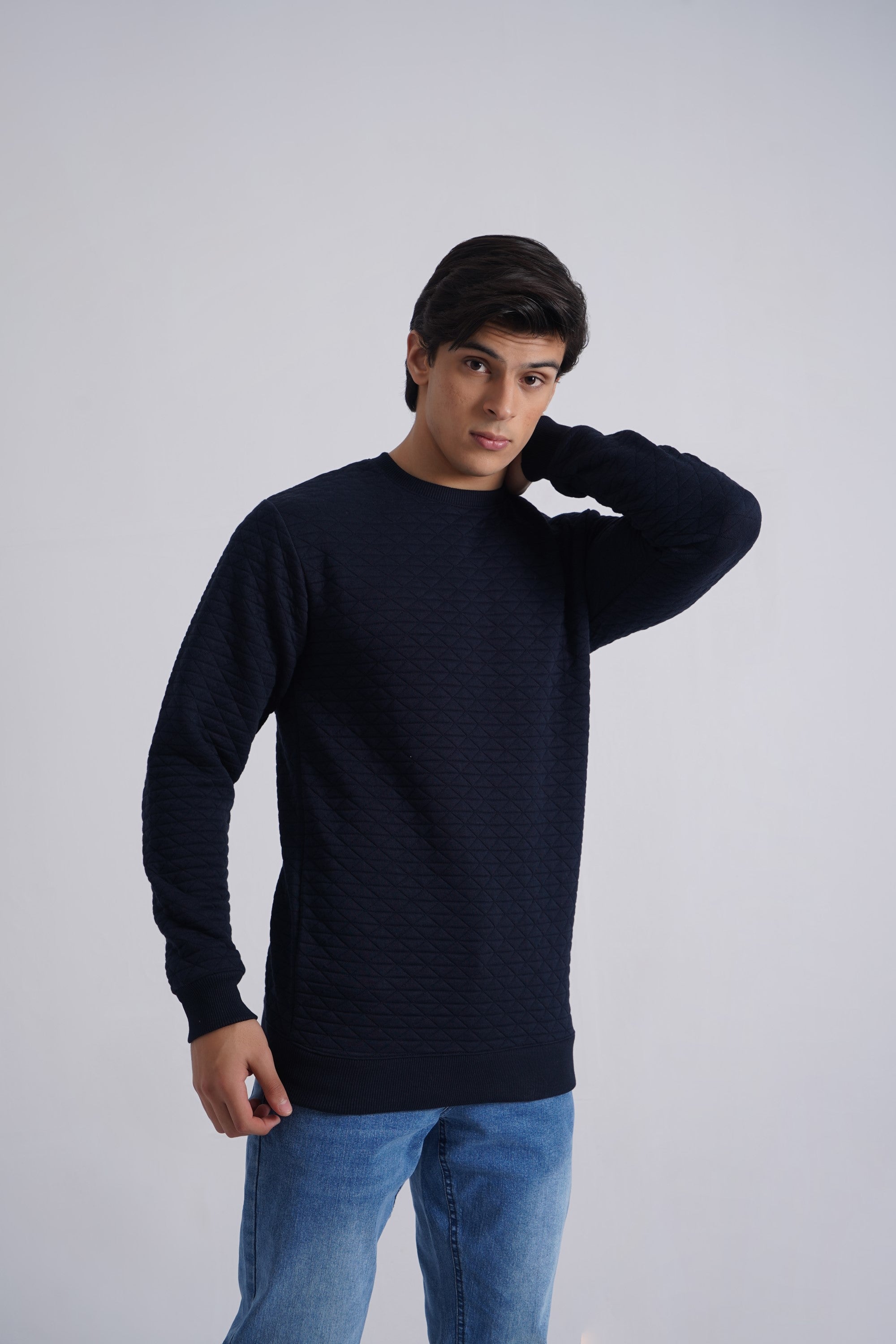 Dark Navy Basic Quilted Sweatshirt
