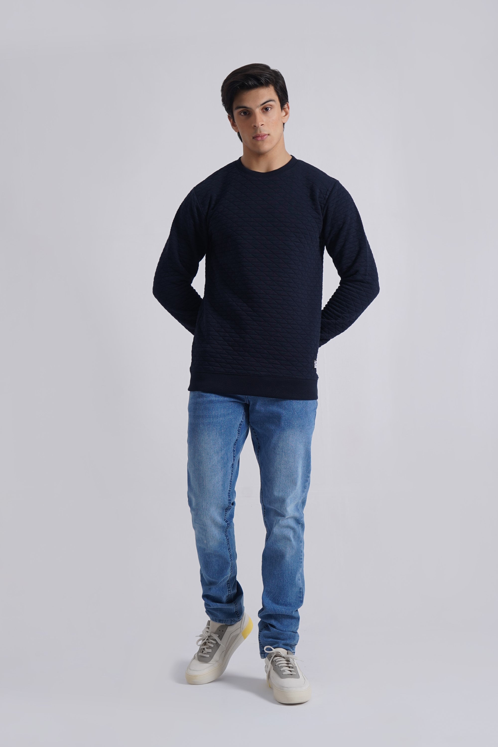 Dark Navy Basic Quilted Sweatshirt