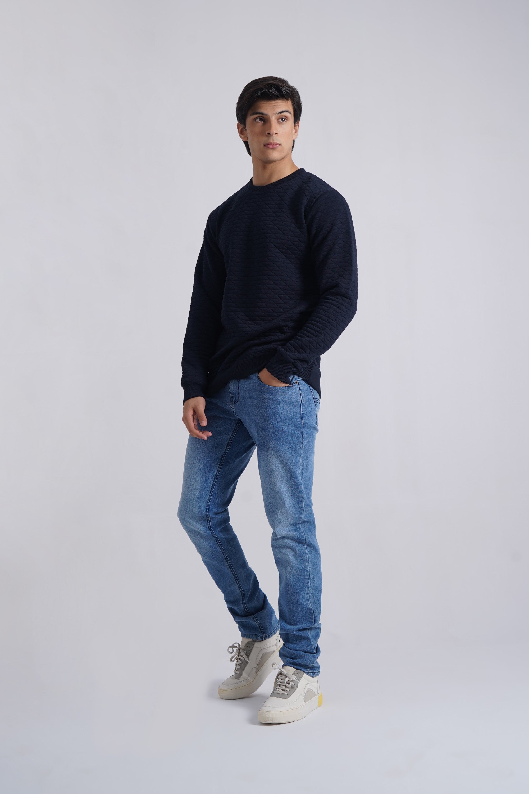 Dark Navy Basic Quilted Sweatshirt