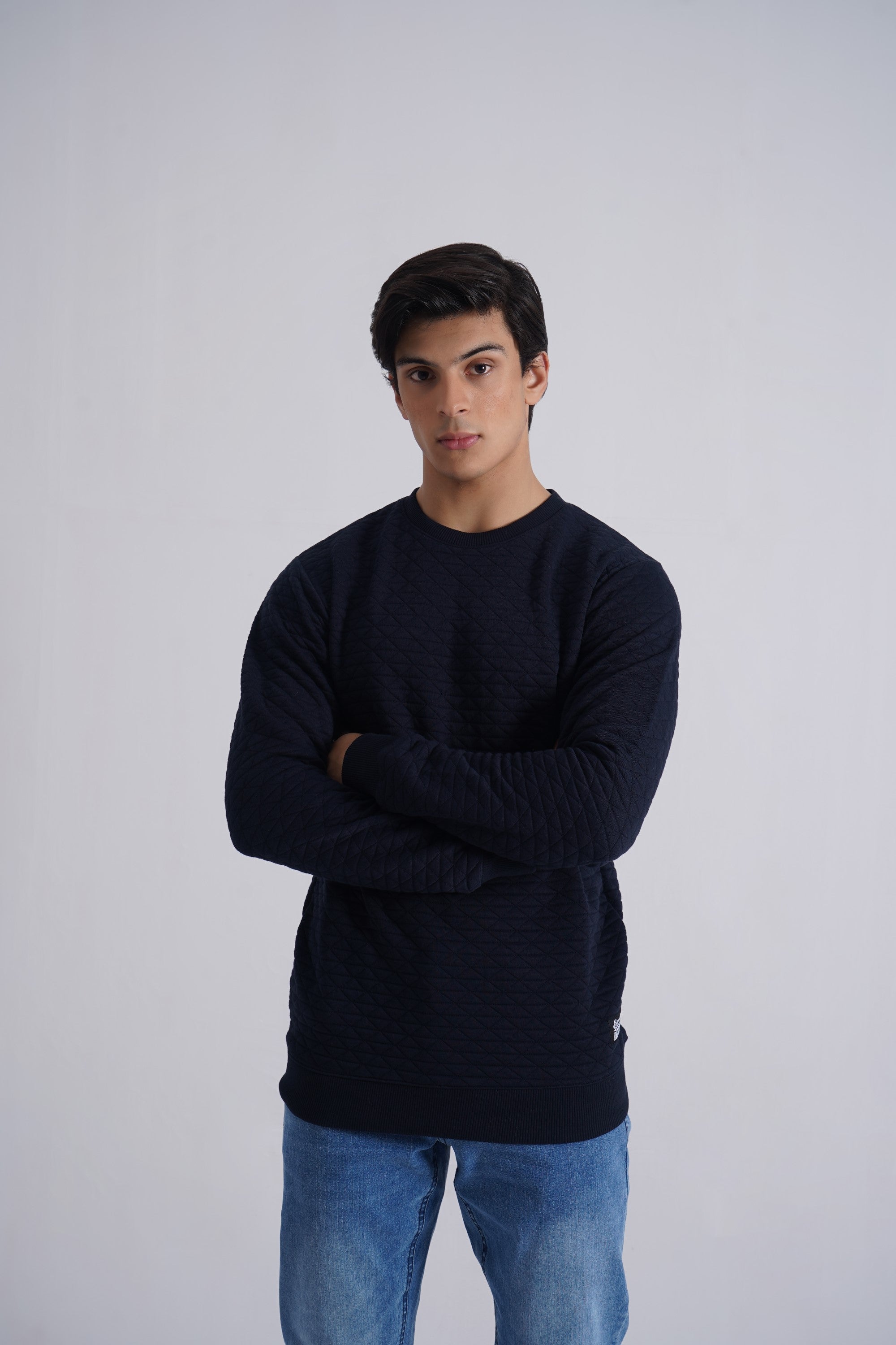 Dark Navy Basic Quilted Sweatshirt