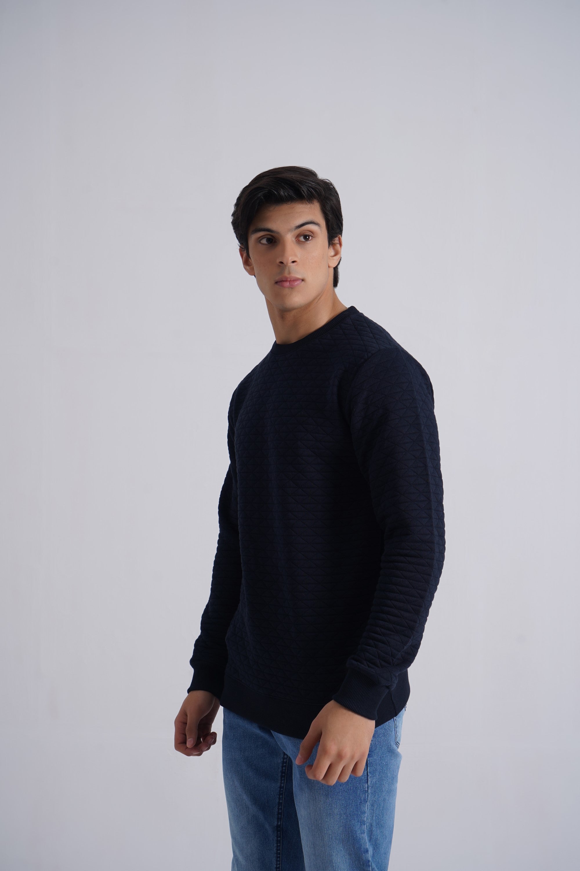 Dark Navy Basic Quilted Sweatshirt