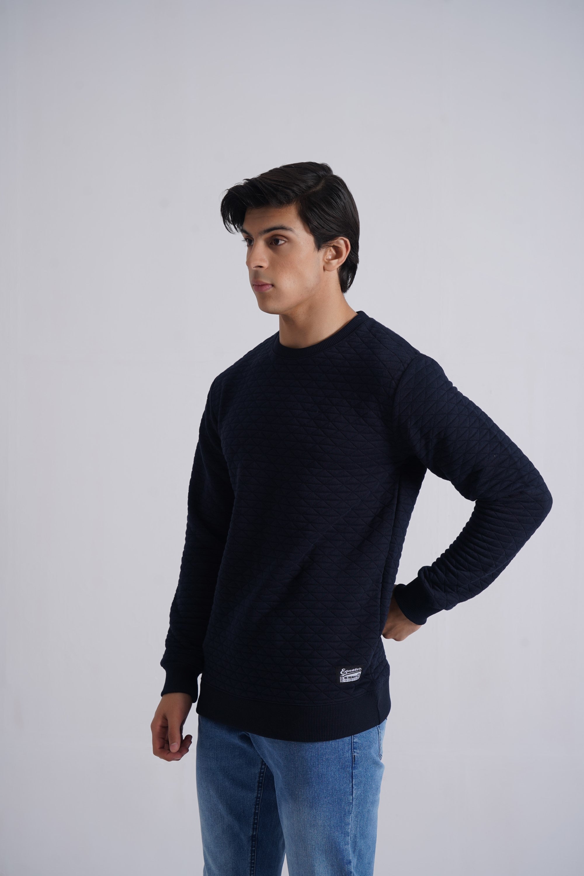 Dark Navy Basic Quilted Sweatshirt