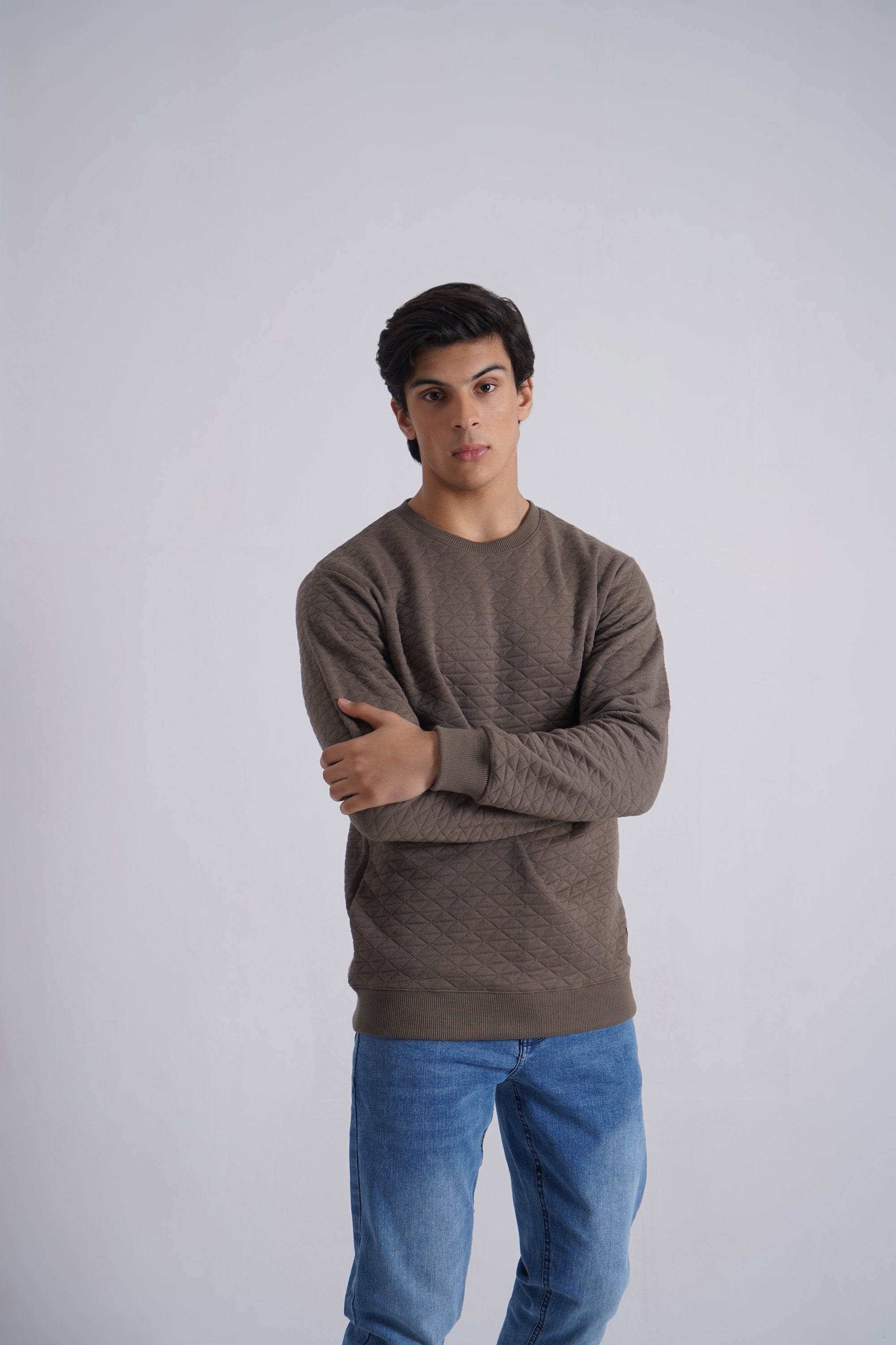 Brown Basic Quilted Sweatshirt