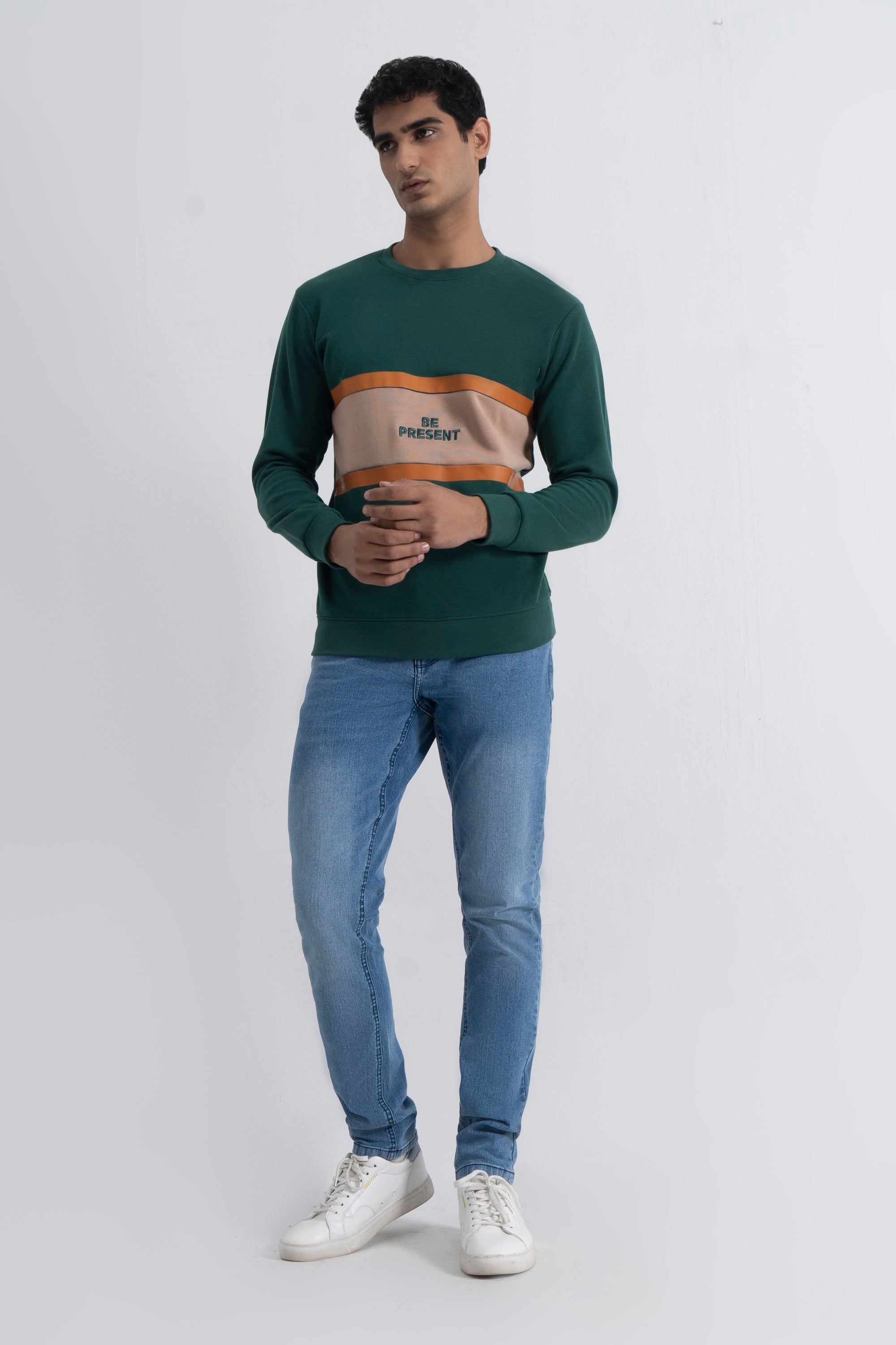 Dark Green Interlock Cut & Sew Sweatshirt