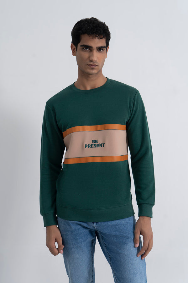 Dark Green Interlock Cut & Sew Sweatshirt