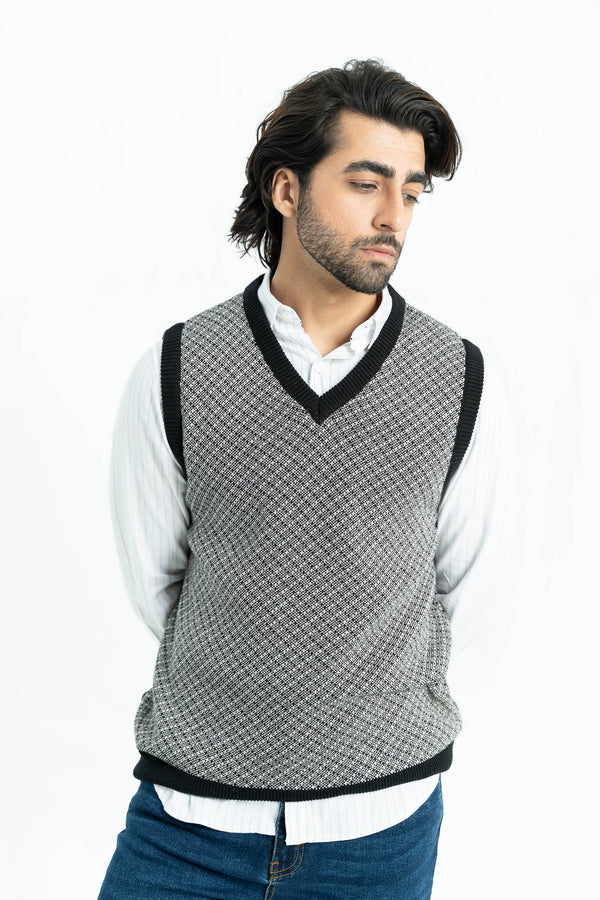 Black & Grey Sleeveless Sweater