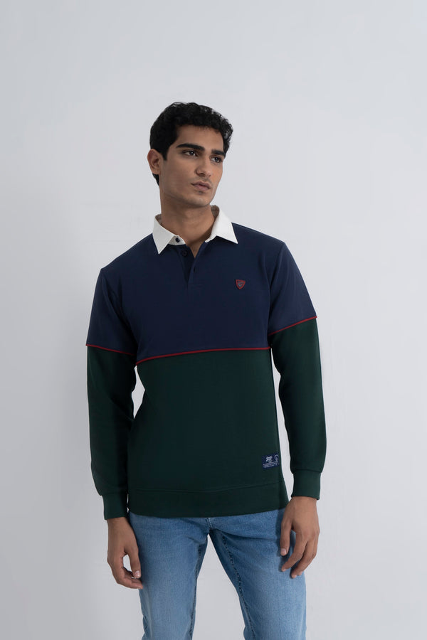 Navy/Green Interlock Pique Collar T-Shirt