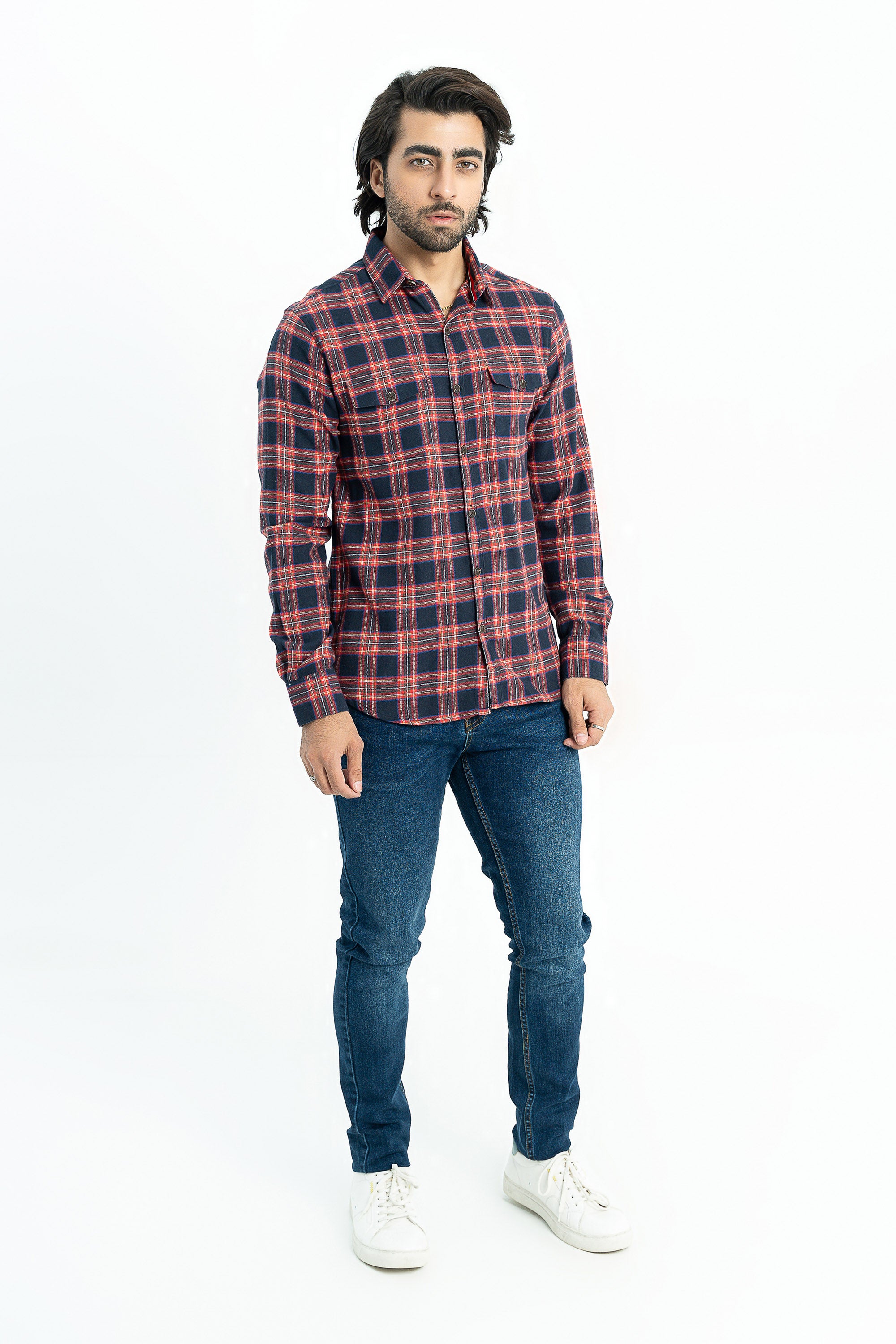 Red Checkered Flannel Casual Shirt