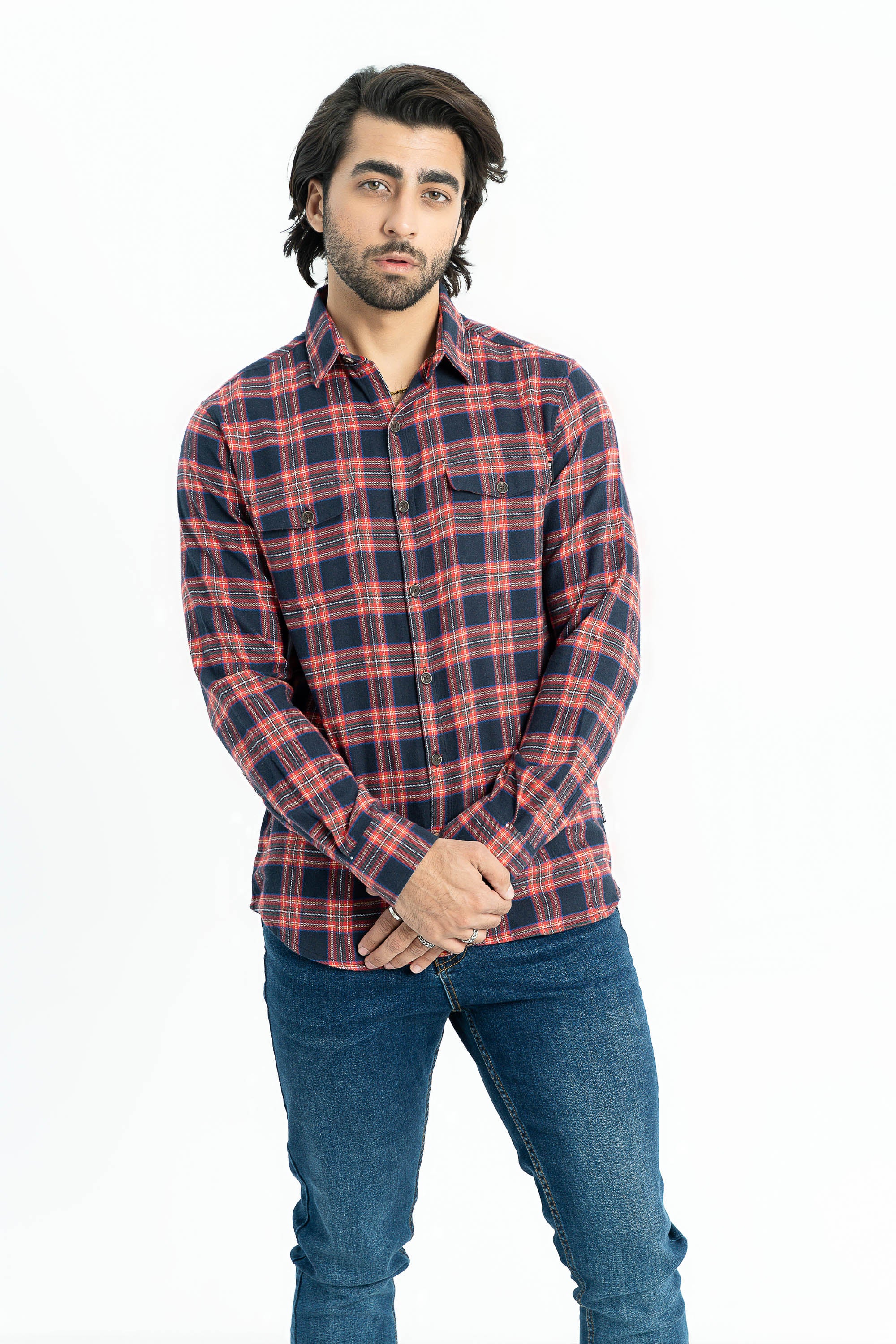 Red Checkered Flannel Casual Shirt