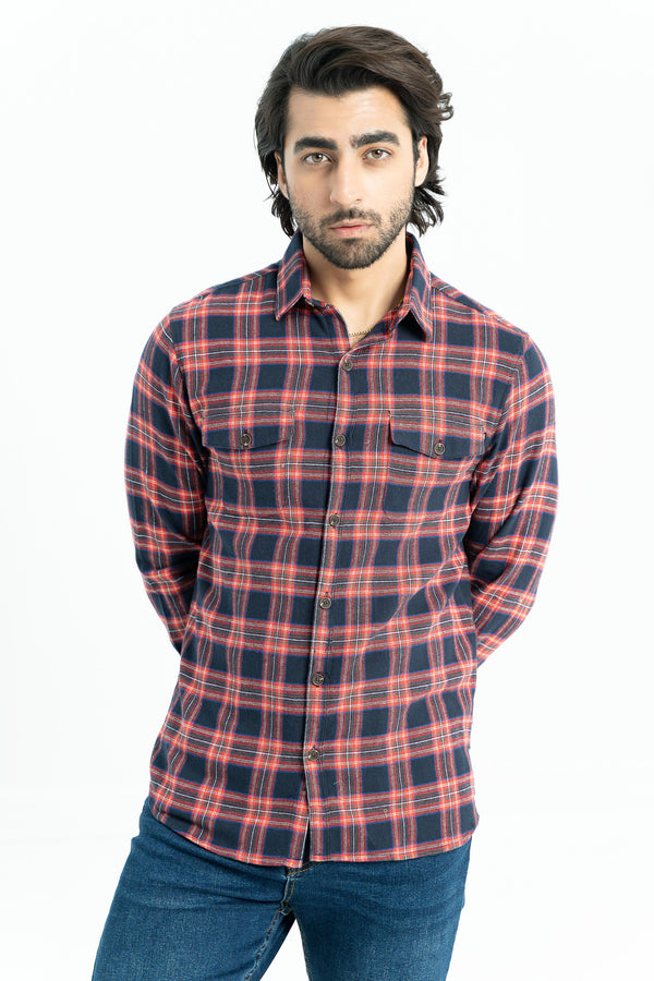 Red Checkered Flannel Casual Shirt