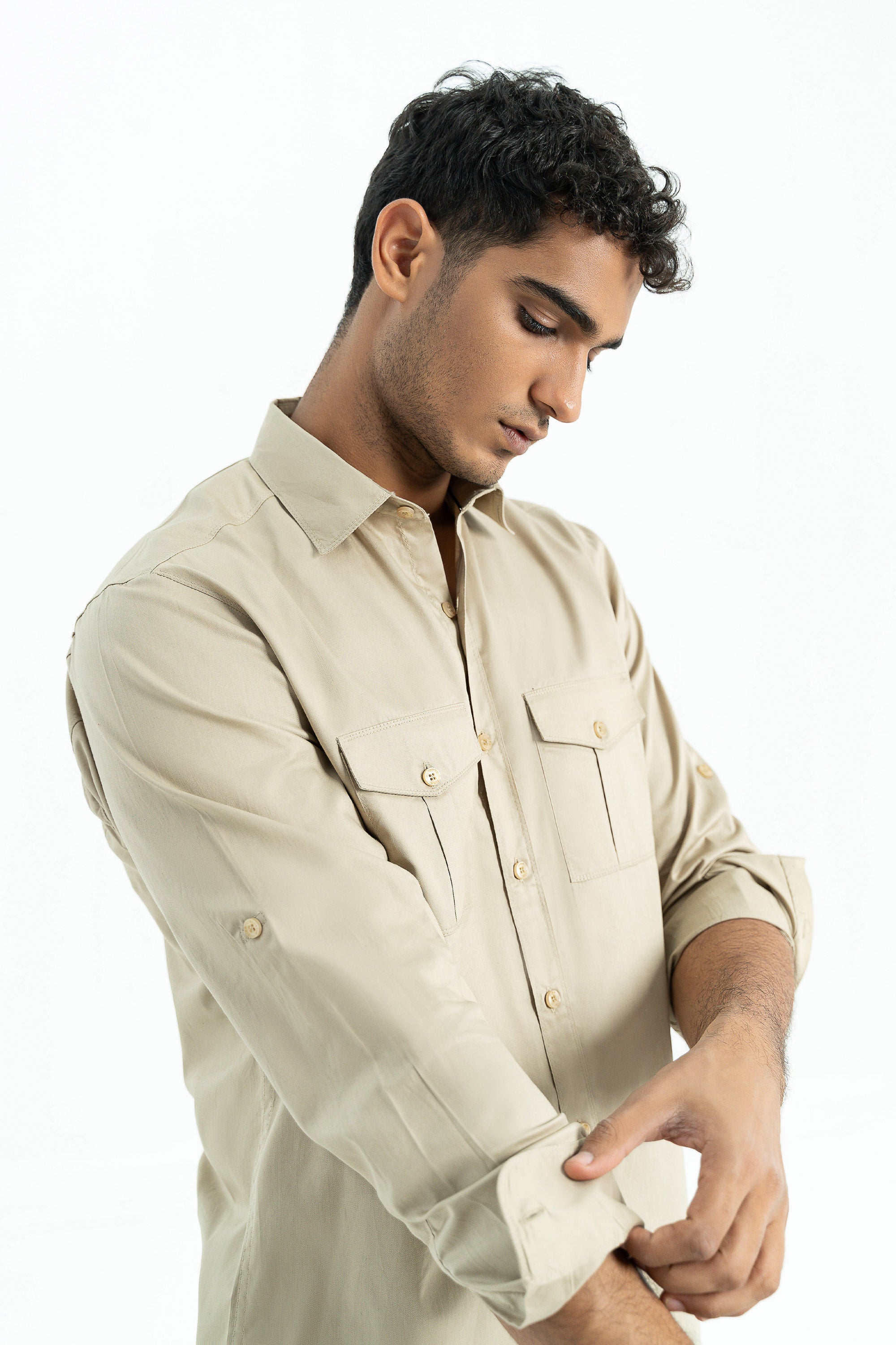 Beige Cotton Twill Shirt