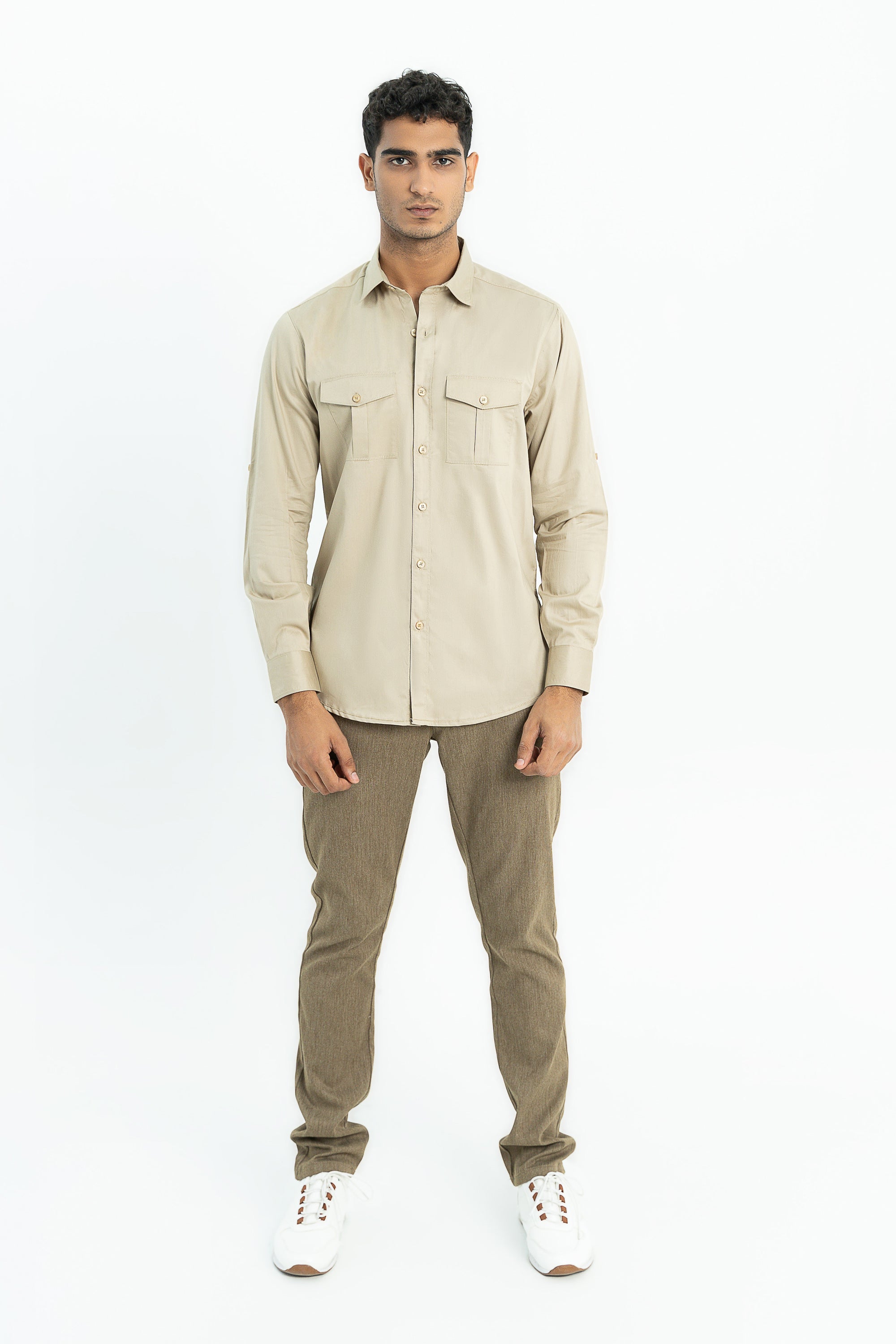 Beige Cotton Twill Shirt