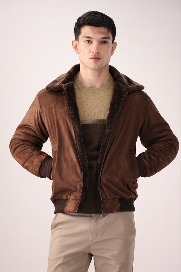 Brown Suede Bomber Jacket