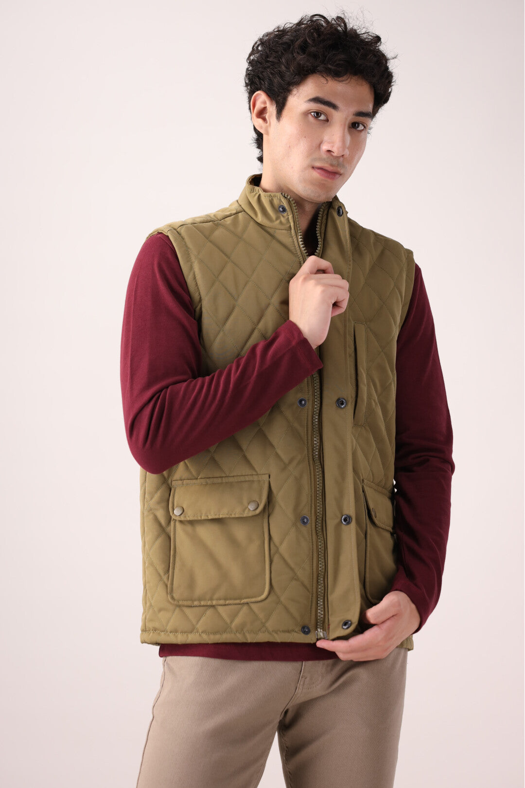 Olive Green Sleeveless Quilted Jacket