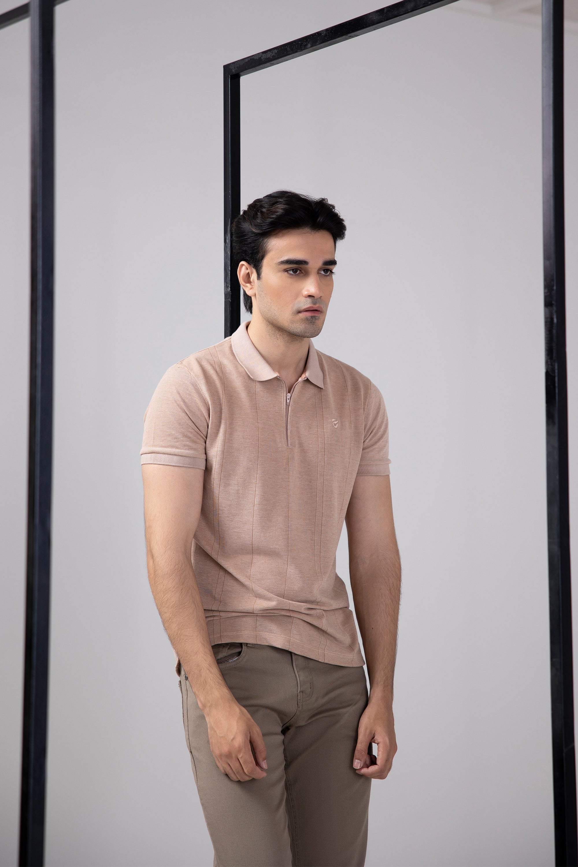 Taupe Zip Polo