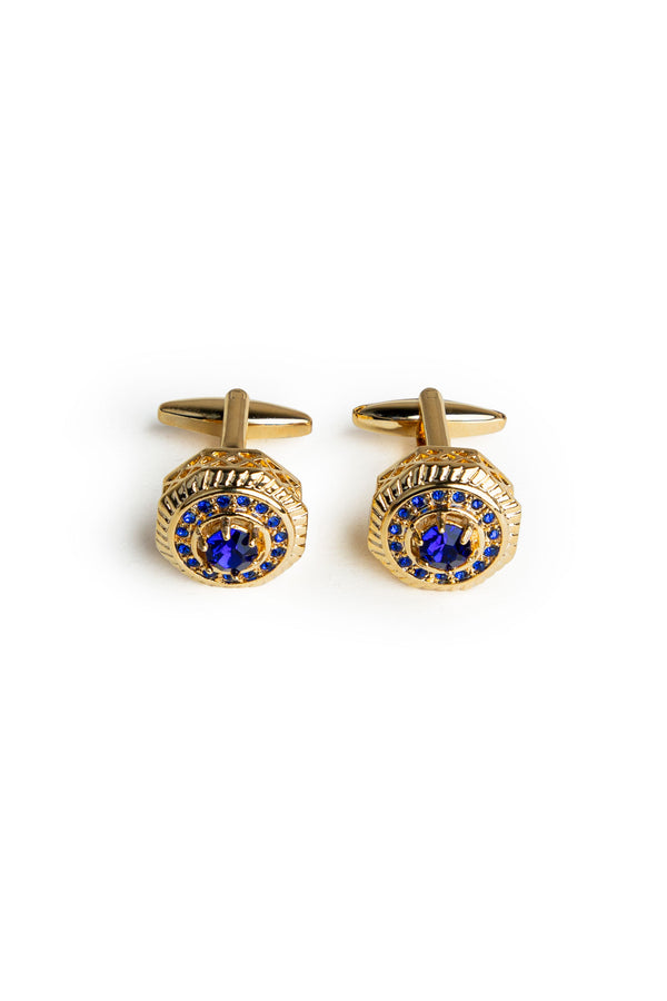 Gold and Blue Bullet Back Cufflinks