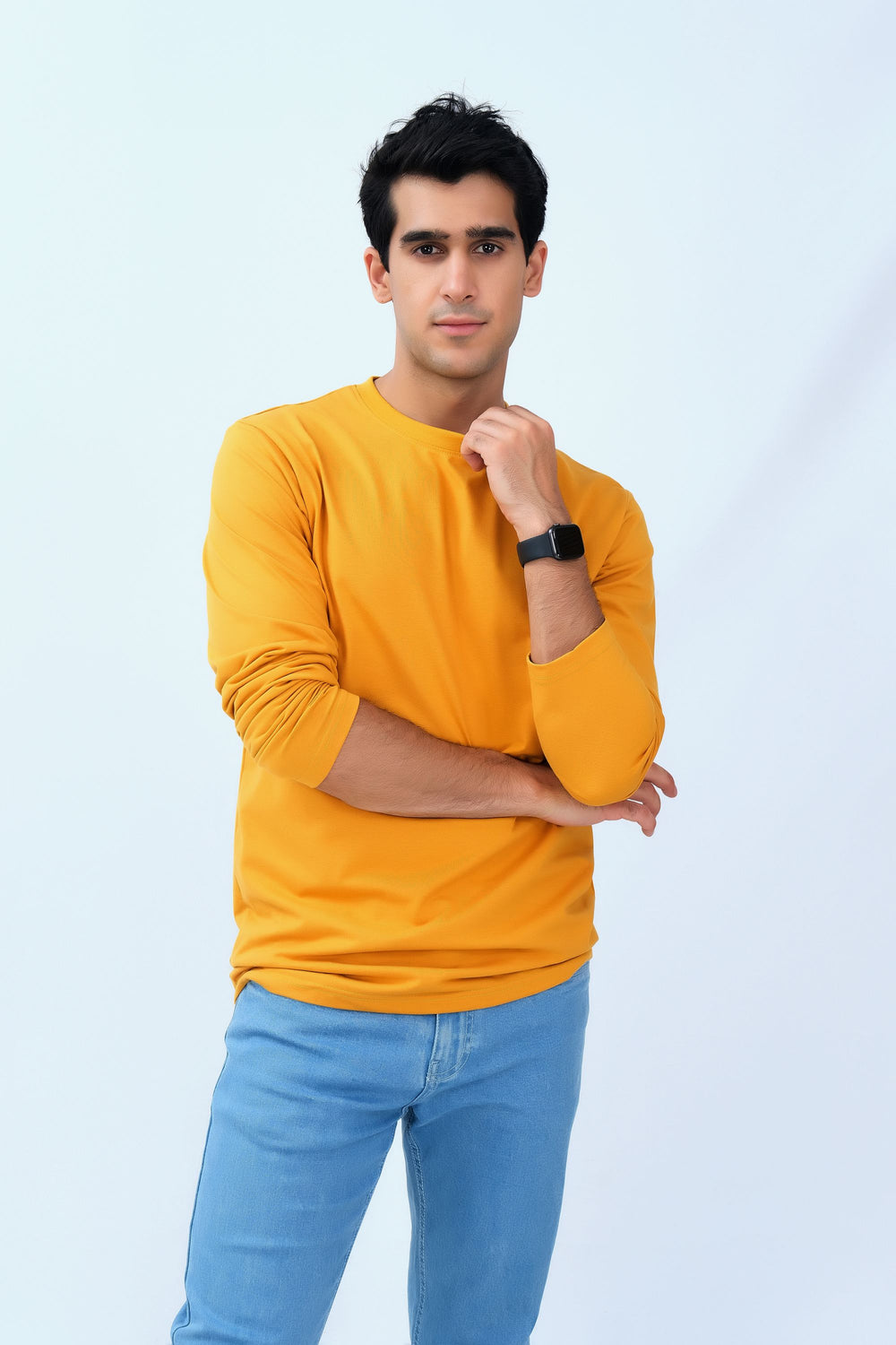 Long Sleeve Mustard Yellow Shirt With Black Jeans Style Quotient - Main Image