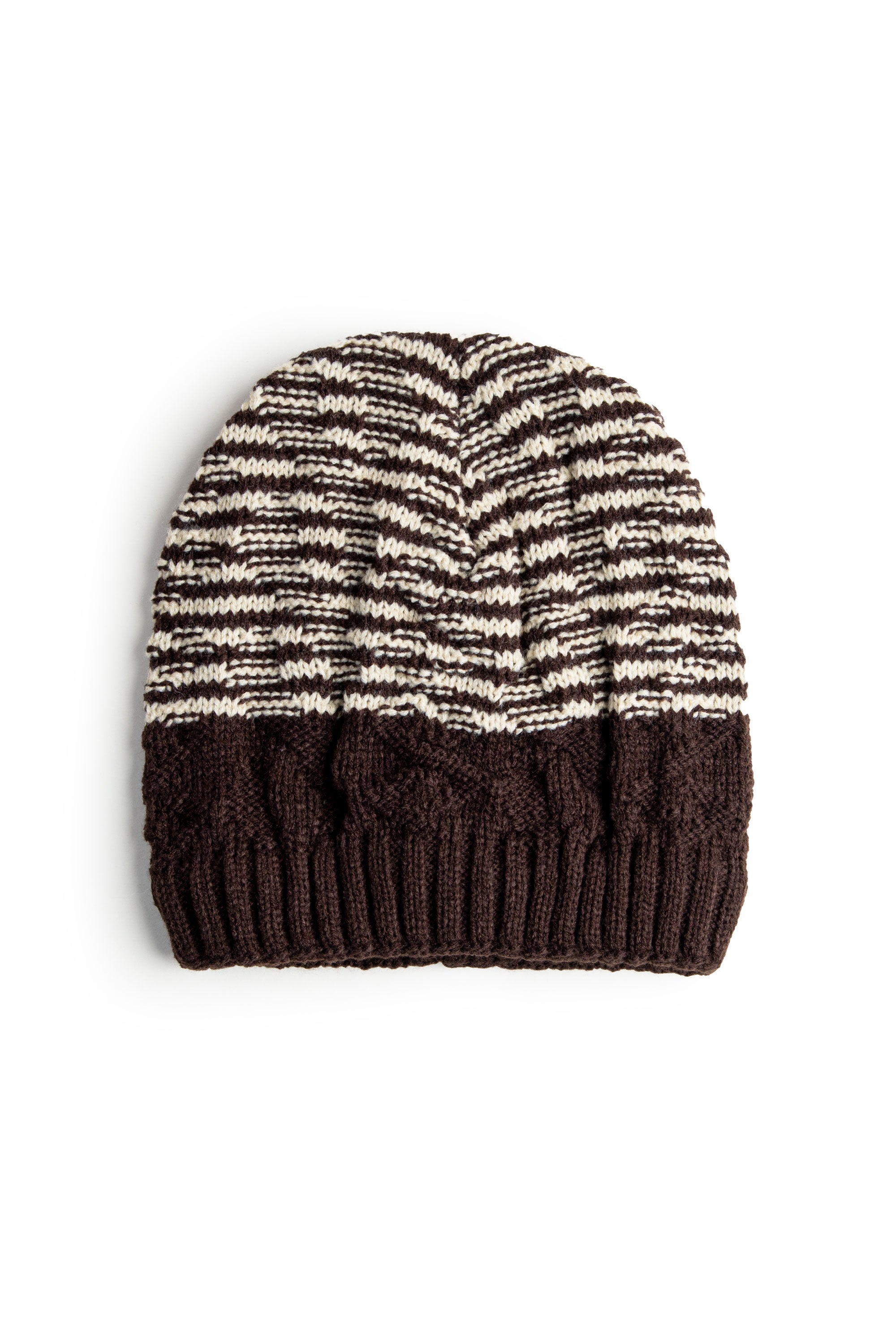 Off White and Brown Woolen Cap