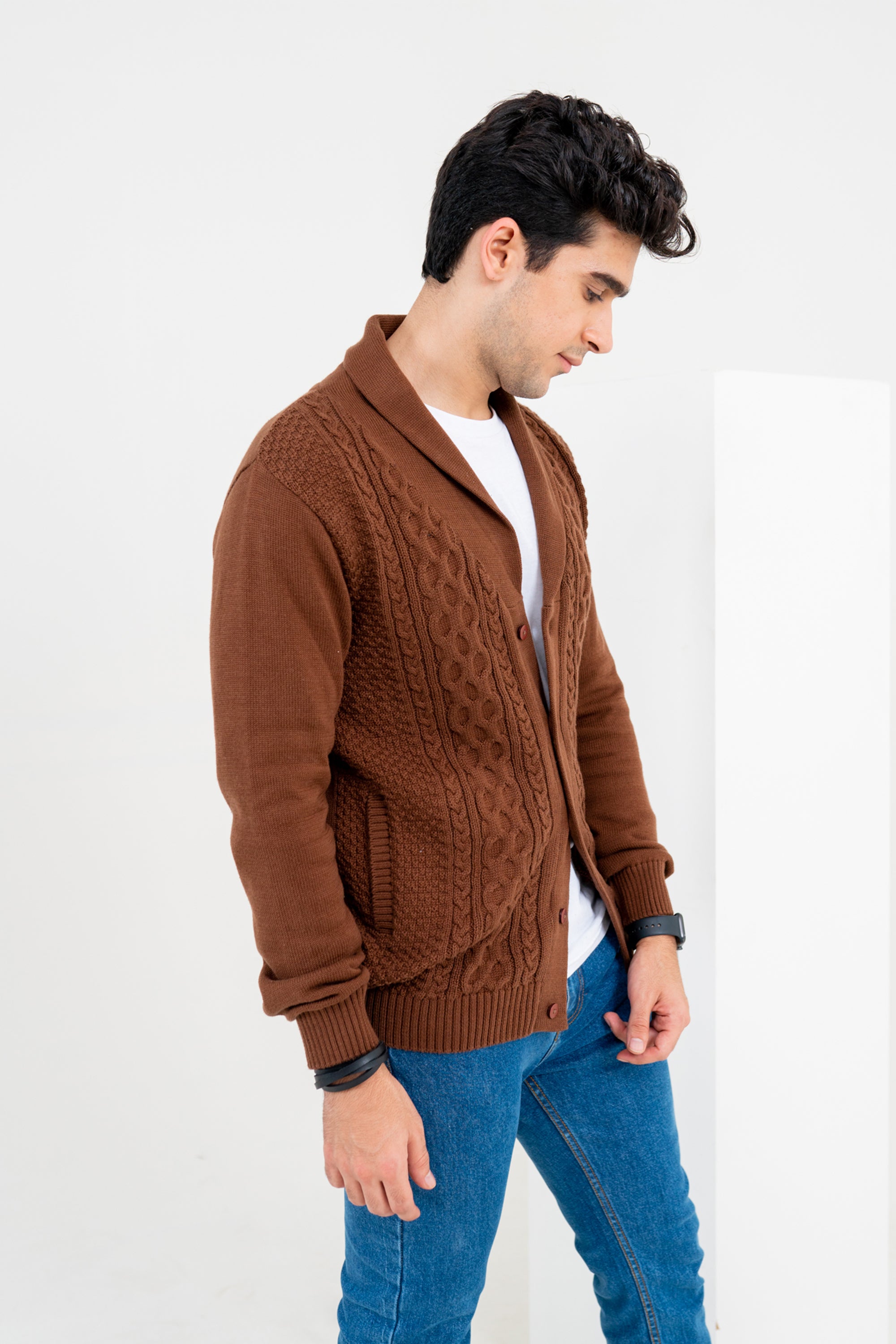 Brown Cable Knit Cardigan