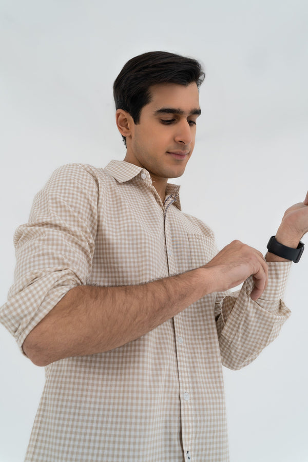 Beige Smart Checkered Shirt