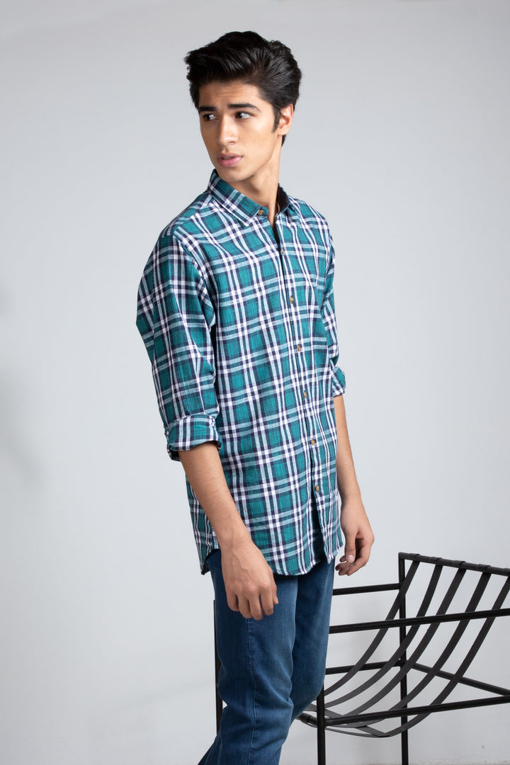 Teal Plaid Shirt Equator